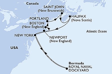 USA - Východné pobrežie, Bermudy, Kanada z New Yorku na lodi MSC Meraviglia