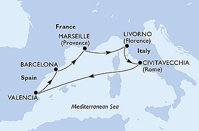 Španielsko, Francúzsko, Taliansko z Valencie na lodi MSC Sinfonia